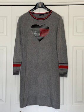 Tommy Hilfiger Gray Sweater Dress with Rhinestone Heart